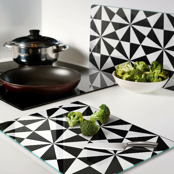 Planche à découper en verre Triangles géométriques en noir et blanc
