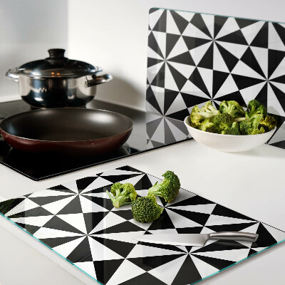 Planche à découper en verre Triangles géométriques en noir et blanc