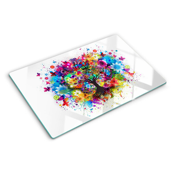 Planche à découper verre Arbre de vie coloré