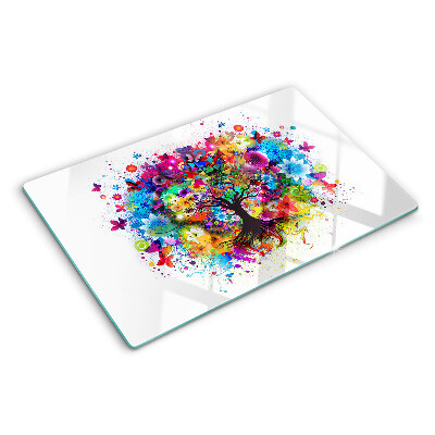 Planche à découper verre Arbre de vie coloré
