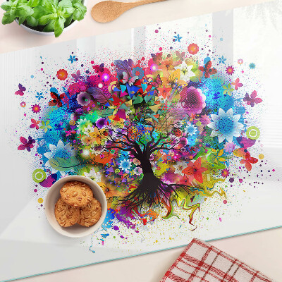 Planche à découper verre Arbre de vie coloré