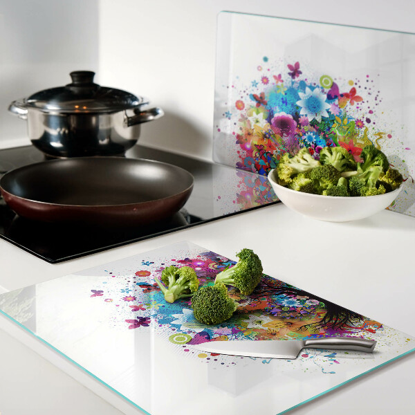 Planche à découper verre Arbre de vie coloré