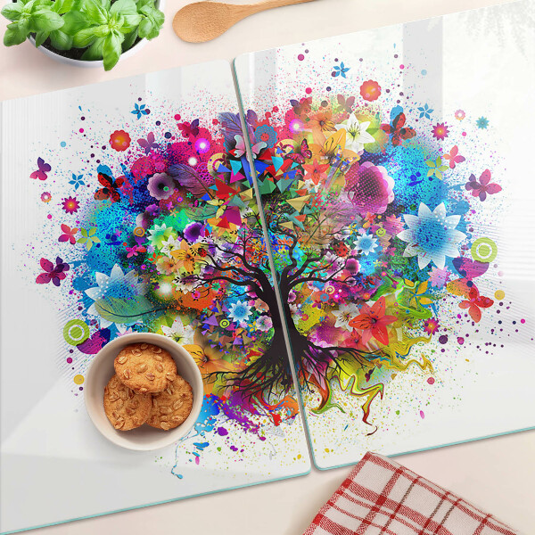 Planche à découper verre Arbre de vie coloré