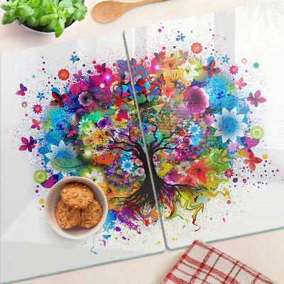Planche à découper verre Arbre de vie coloré