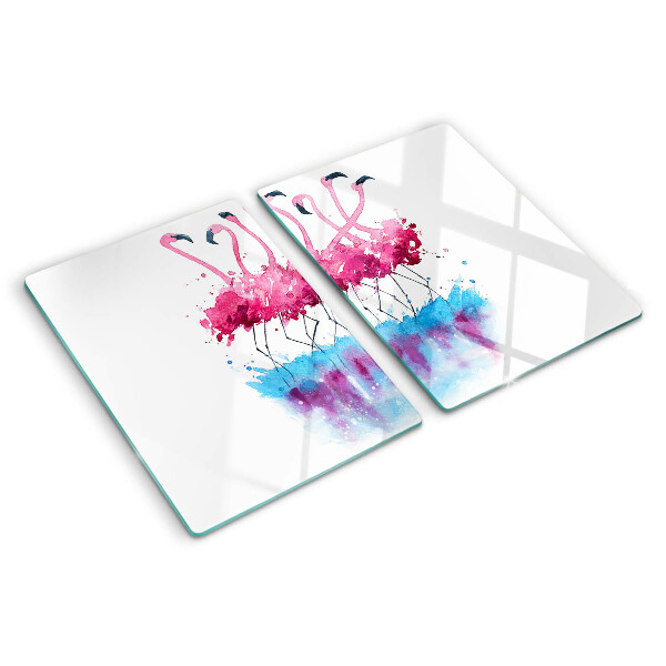 Planche à découper en verre Flamants roses en style aquarelle