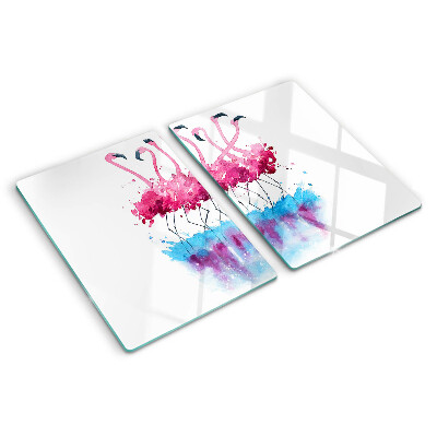 Planche à découper en verre Flamants roses en style aquarelle