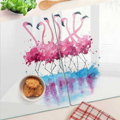 Planche à découper en verre Flamants roses en style aquarelle