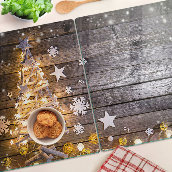 Planche à découper en verre Sapin de Noël avec décorations