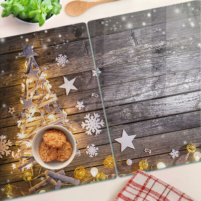 Planche à découper en verre Sapin de Noël avec décorations