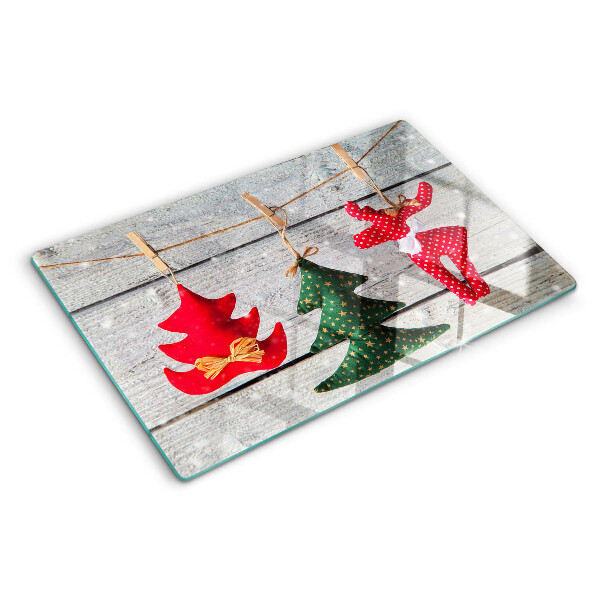 Planche à découper verre Décorations de Noël sur fond de bois
