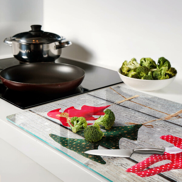Planche à découper verre Décorations de Noël sur fond de bois