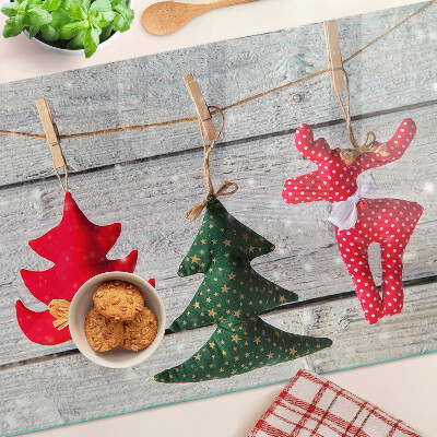 Planche à découper verre Décorations de Noël sur fond de bois