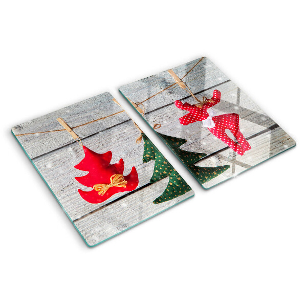 Planche à découper verre Décorations de Noël sur fond de bois