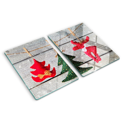 Planche à découper verre Décorations de Noël sur fond de bois