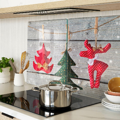 Planche à découper verre Décorations de Noël sur fond de bois