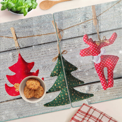 Planche à découper verre Décorations de Noël sur fond de bois