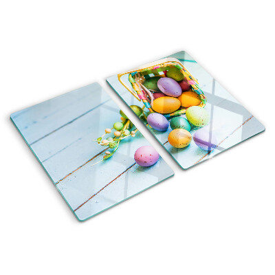 Planche à découper en verre Oeufs de Pâques colorés dans un panier