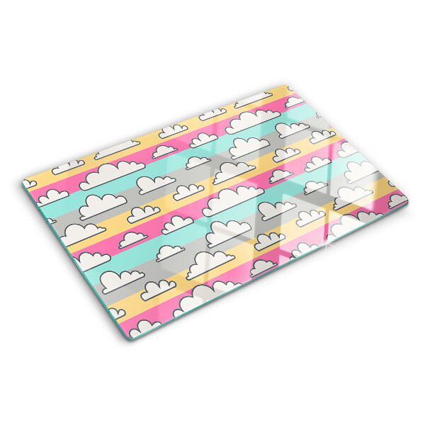 Planche à découper verre Nuages sur fond pastel