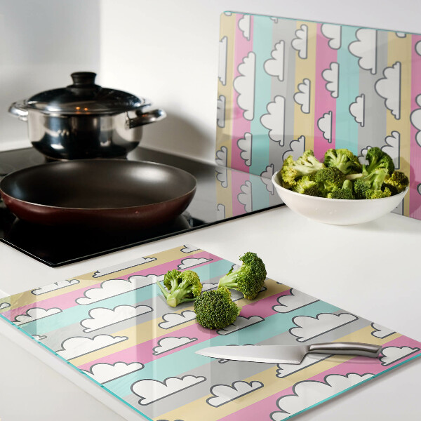 Planche à découper verre Nuages sur fond pastel