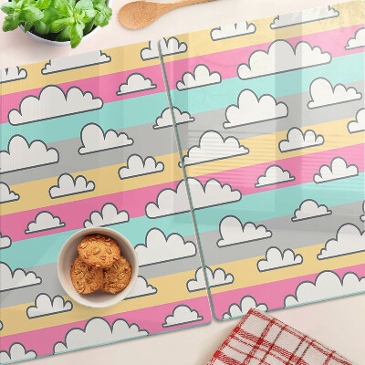 Planche à découper verre Nuages sur fond pastel