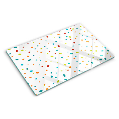 Planche à découper en verre Points colorés sur fond blanc