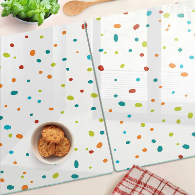 Planche à découper en verre Points colorés sur fond blanc