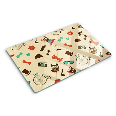 Planche à découper verre Chatons et accessoires rétro