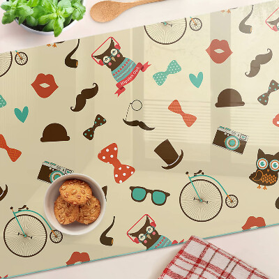 Planche à découper verre Chatons et accessoires rétro