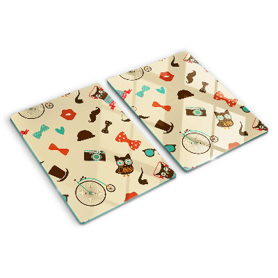 Planche à découper verre Chatons et accessoires rétro
