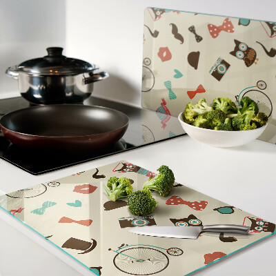 Planche à découper verre Chatons et accessoires rétro