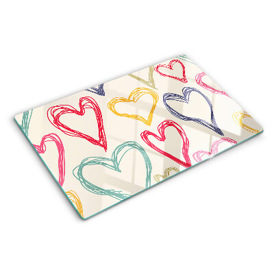 Planche à découper verre Coeur de différentes couleurs