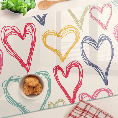 Planche à découper verre Coeur de différentes couleurs
