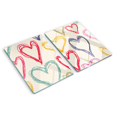 Planche à découper verre Coeur de différentes couleurs