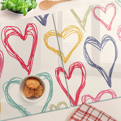 Planche à découper verre Coeur de différentes couleurs