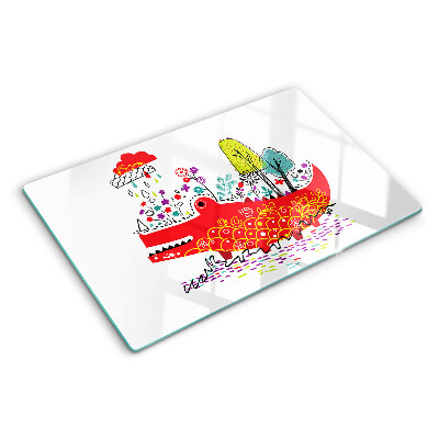 Planche à découper en verre Crocodile dans un décor coloré