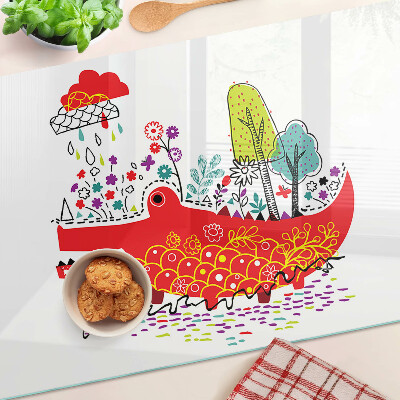 Planche à découper en verre Crocodile dans un décor coloré