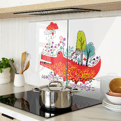 Planche à découper en verre Crocodile dans un décor coloré