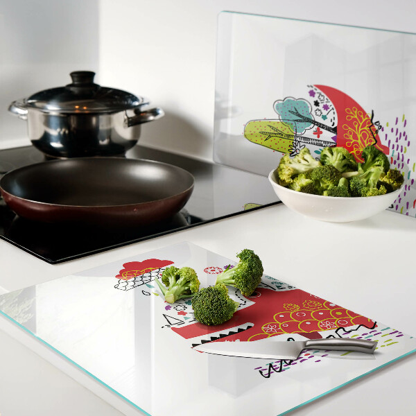 Planche à découper en verre Crocodile dans un décor coloré