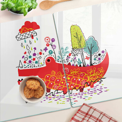 Planche à découper en verre Crocodile dans un décor coloré
