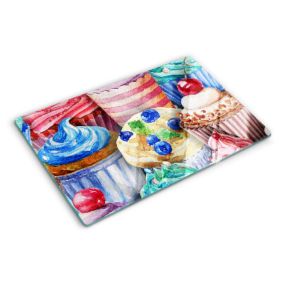 Planche à découper verre Cupcakes et pâtisseries colorées
