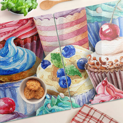 Planche à découper verre Cupcakes et pâtisseries colorées