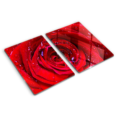 Planche à découper en verre Rose rouge avec des gouttes d'eau
