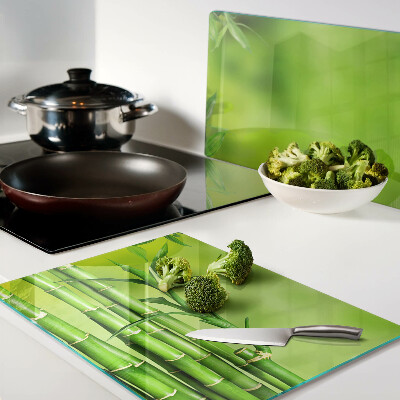 Planche à découper verre Bambou sur fond vert