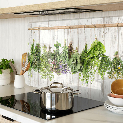 Planche à découper en verre Herbes sur fond de bois