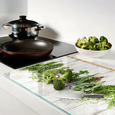 Planche à découper en verre Herbes sur fond de bois