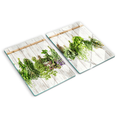 Planche à découper en verre Herbes sur fond de bois