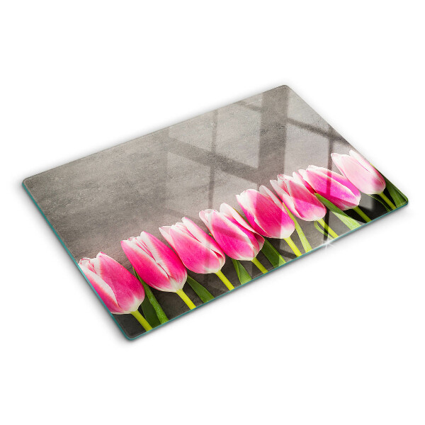 Planche à découper verre Tulipes sur fond gris
