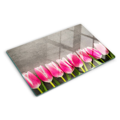 Planche à découper verre Tulipes sur fond gris