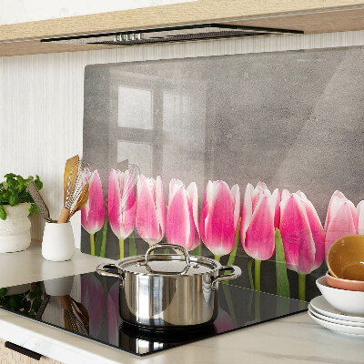 Planche à découper verre Tulipes sur fond gris