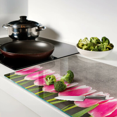 Planche à découper verre Tulipes sur fond gris